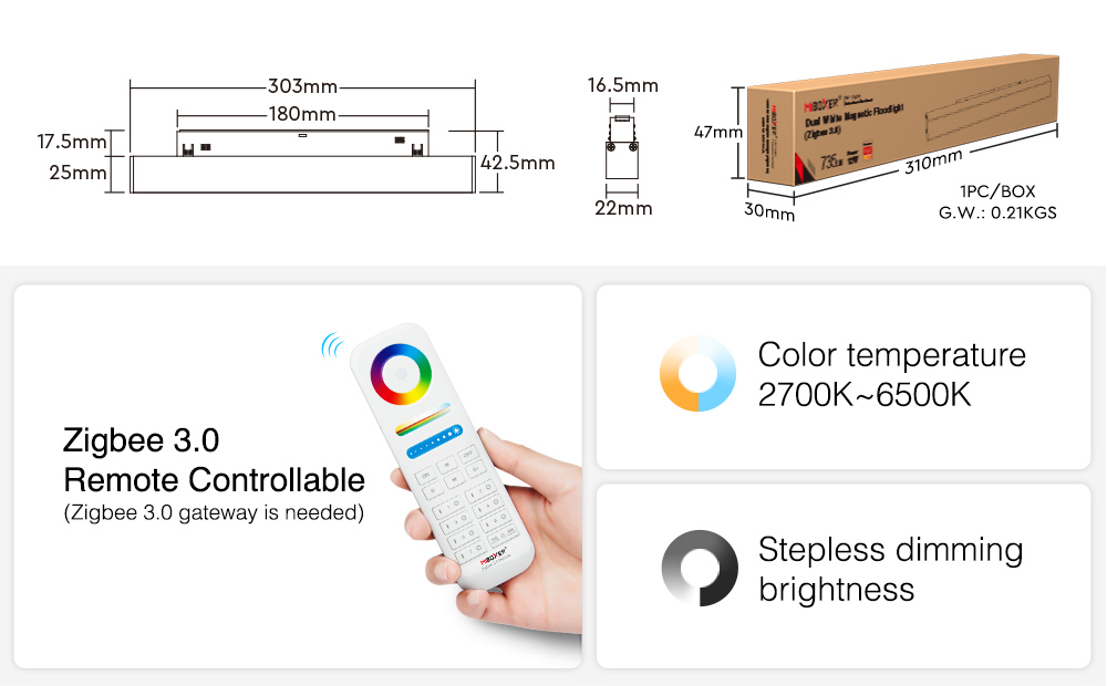 2700K~6500K Colour temperature adjustable