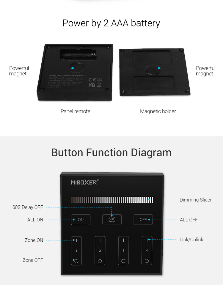 battery-powered wall panel remote in black colour