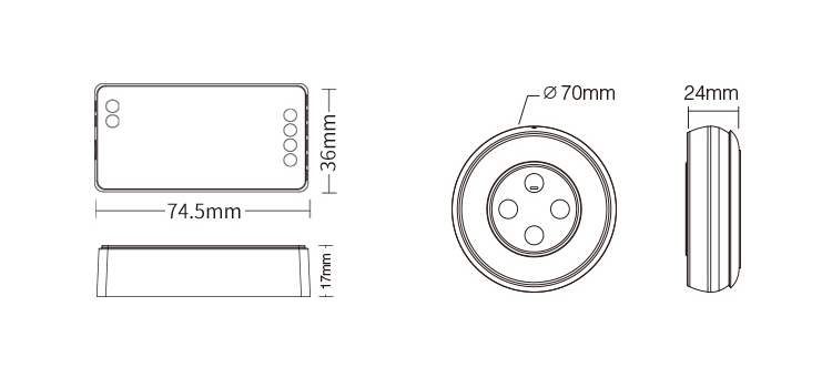 MiBoxer FUT035SA remote control size dimensions