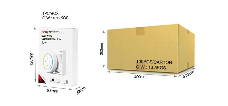 MiBoxer dual white FUT035SA remote and controller kit packaging for sale in the UK