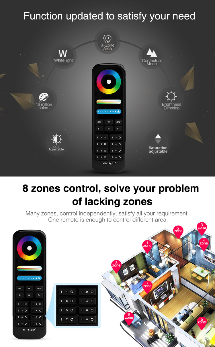 lighting control up to 8 zones black handheld remote