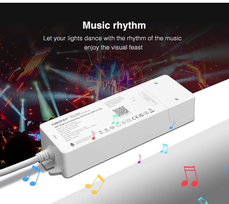 music control for LED lighting strips enable disco mode flashing strobe change colours