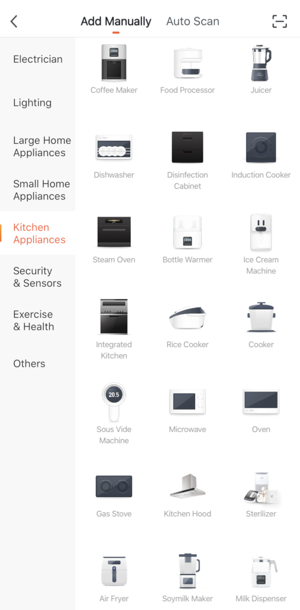 Tuya Smart app add new device kitchen appliances
