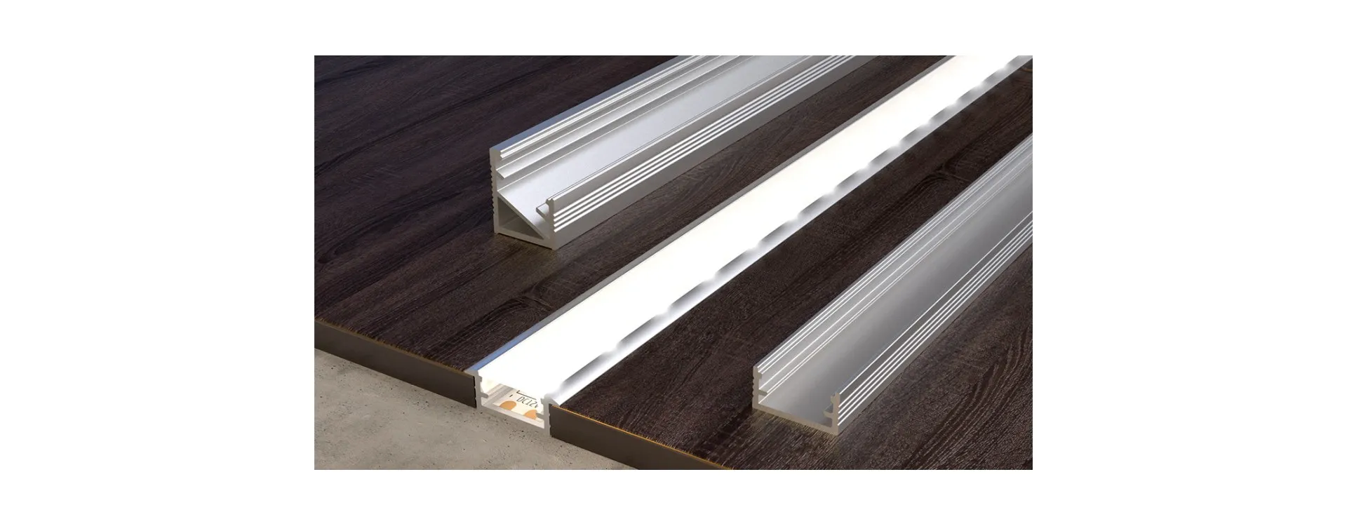 Design Light Corner, recessed, surface mounted LED profiles in wood board furniture lighting