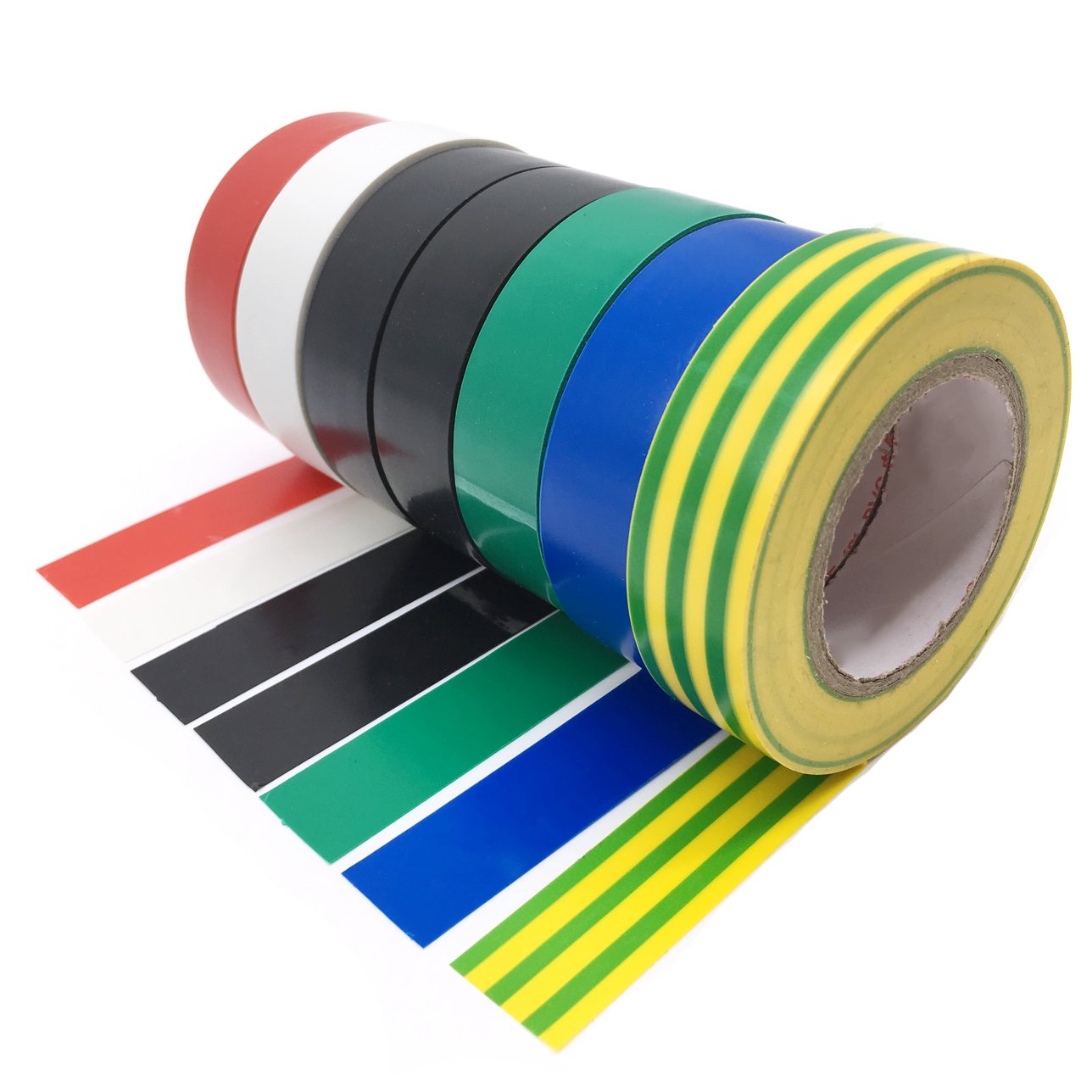 A roll of black insulation tape, neatly coiled and displayed on a clean white background.