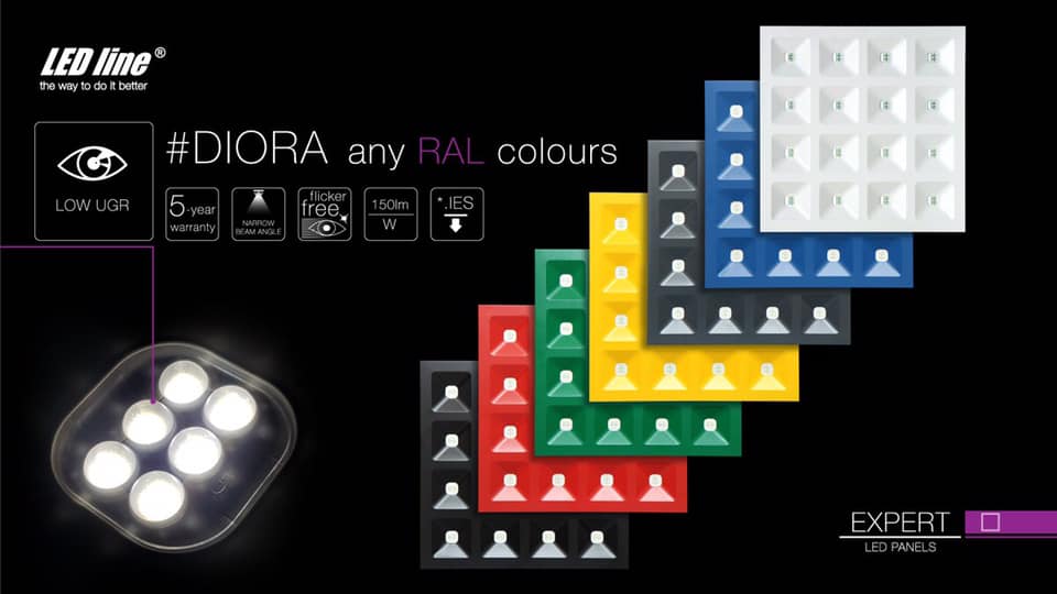 DIORA LED panels RAL powder coating any colour expert LED panels red blue yellow grey black green