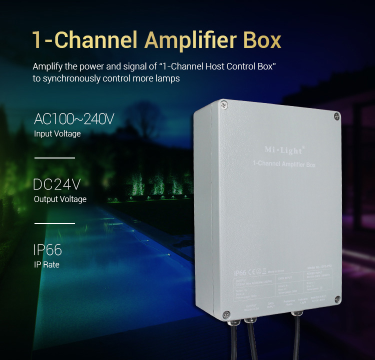 MiBoxer 1-channel amplifier box SYS-PT2 230V input 24V output IP66