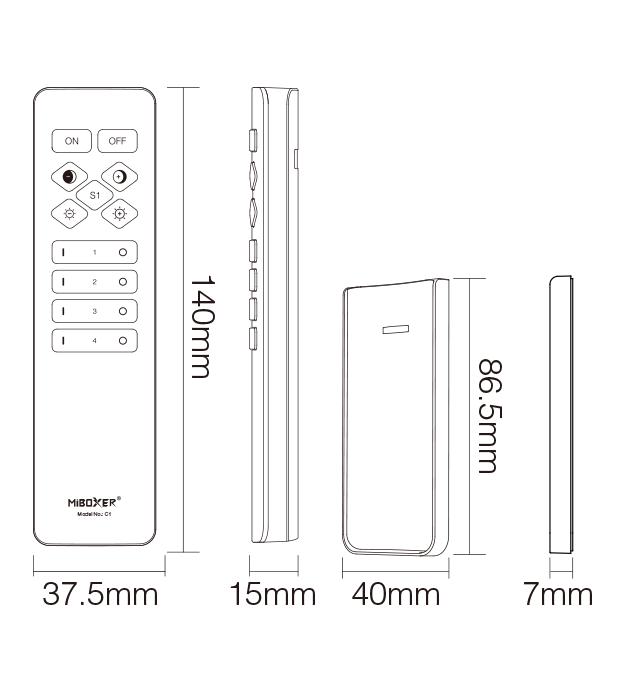 MiBoxer C1 remote 4-zone technical image