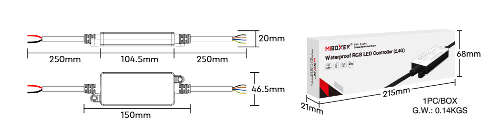 MiBoxer waterproof RGB LED controller 2.4G FUT037S-P box packaging