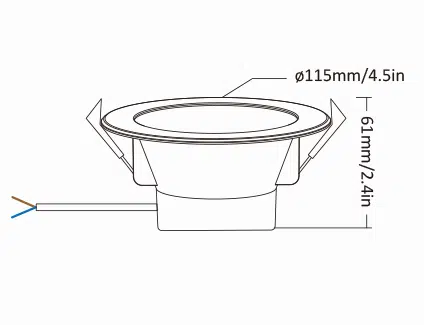 Technical diagram of MiBoxer 6W RGB+CCT LED Downlight with dimensions of 115mm diameter and 61mm height.