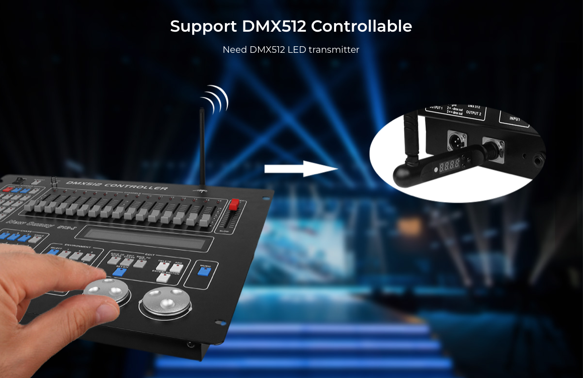 DMX512 controllability feature of MiBoxer LED Downlight, requiring DMX512 LED transmitter for professional lighting control.