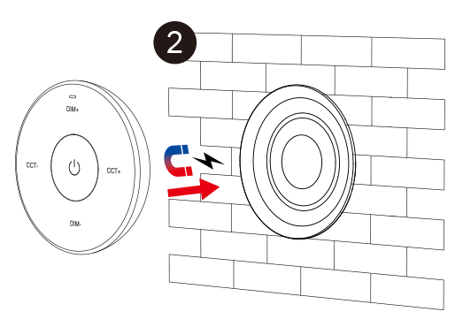 A diagram showing a round object with wiring, illustrating the connection of red and blue wires to the circular component.