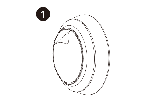 A black and white diagram showing the side view of a circular object with an adhesive backing, indicated by a small flap being peeled back, labeled with the number "1."