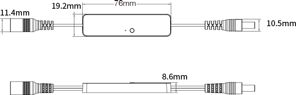 Dimensions of MiBoxer MLR1 Mini LED Controller – A detailed measurement diagram of the MiBoxer MLR1 controller, showing its compact size and layout.