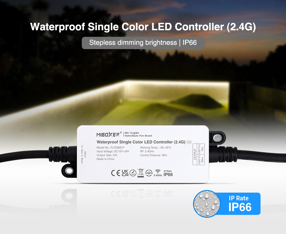 Front view of MiBoxer FUT035S-P waterproof dual white LED controller