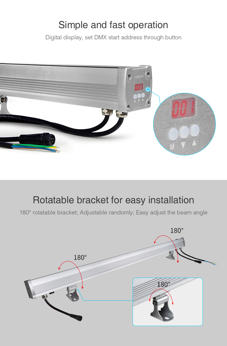 Front view of the MiBoxer D4-W72 LED wall washer showing the aluminium construction