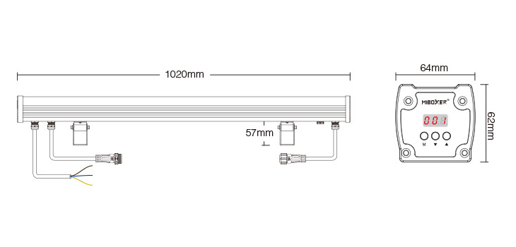 Front view of MiBoxer 72W RGB+CCT LED wall washer light