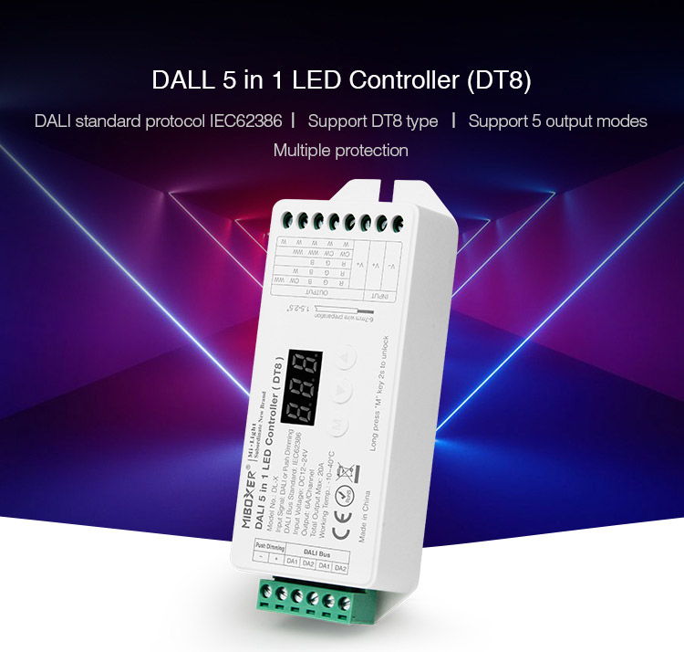 MiBoxer DALI 5 in 1 LED controller DL-X with wiring terminals visible