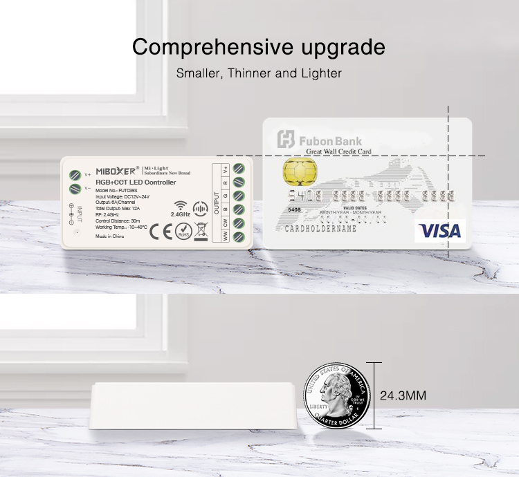 MiBoxer FUT035S controller designed for CCT LED strip installations