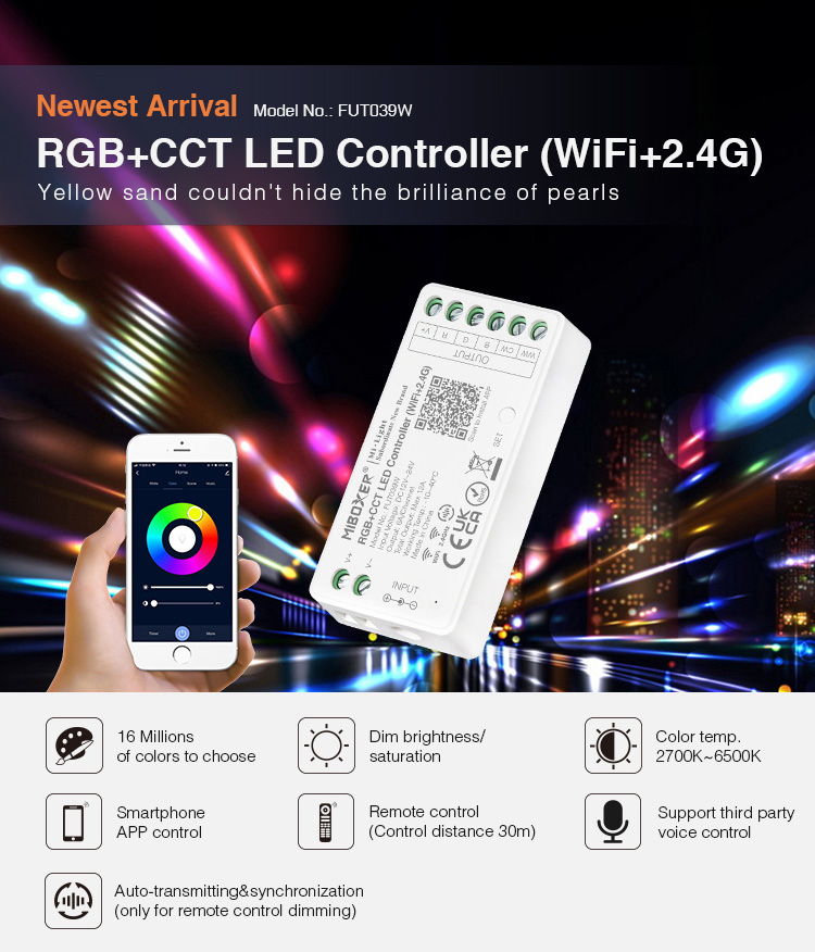 MiBoxer RGB+CCT LED controller (WiFi+2.4G) FUT039W LED controller colourful