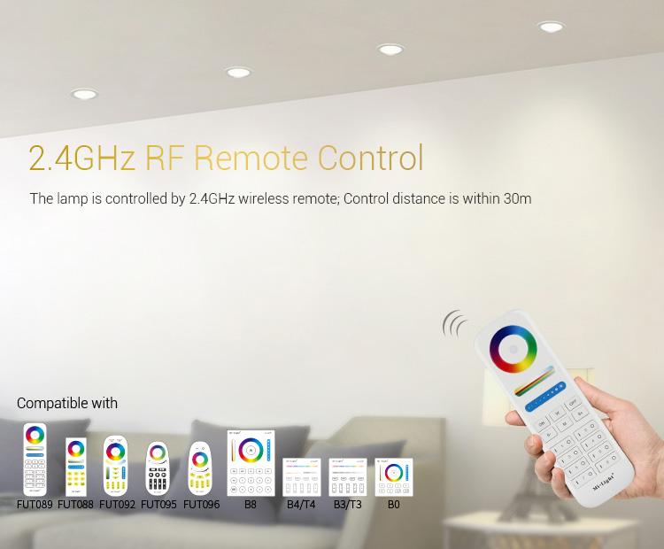 Mi-Light 9W RGB+CCT LED downlight FUT061 compatible remote controllers wall panels