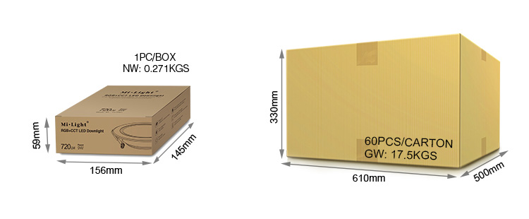 Mi-Light 9W RGB+CCT LED downlight FUT061 packaging retail and wholesale box buy