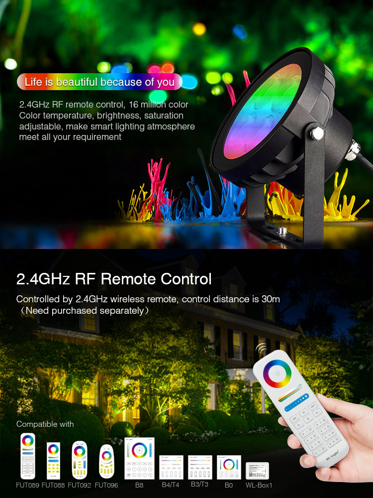 beautiful colourful atmosphere  MiBoxer 18W RGB+CCT smart LED garden light FUTC09