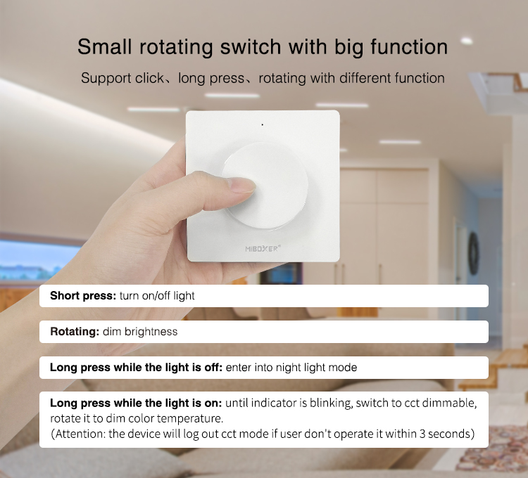 MiBoxer rotating switch panel remote K1support click different location press long 