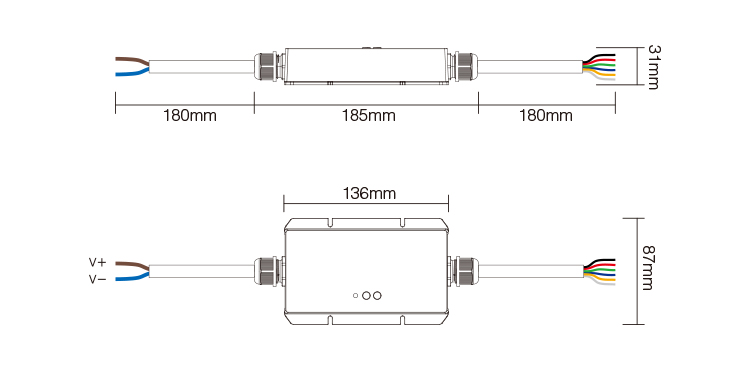 MiBoxer LS2-WP waterproof 5-in-1 LED controller showing front view