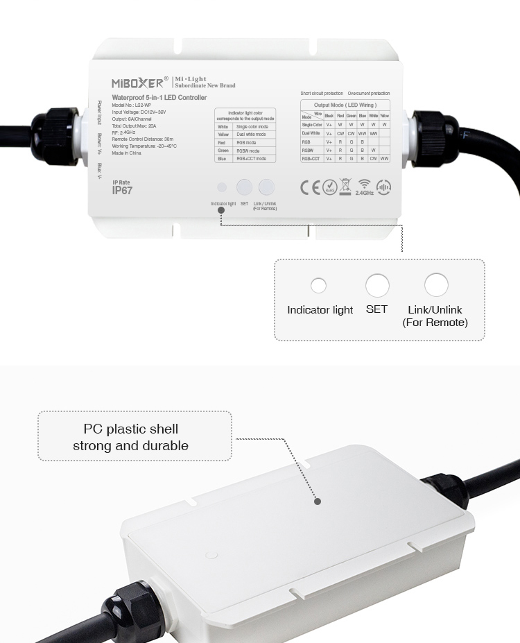 Back view of MiBoxer LS2-WP waterproof LED controller