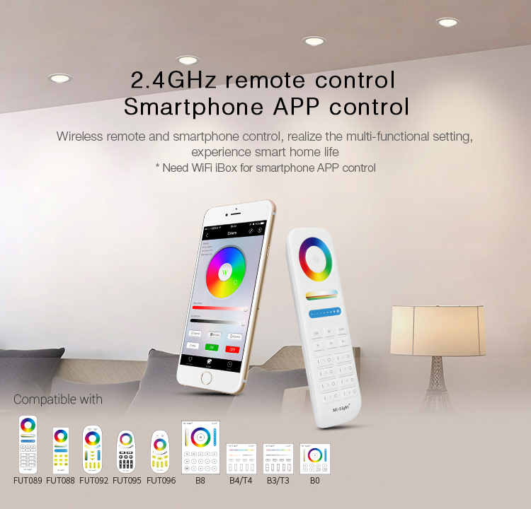 Mi-Light 18W RGB+CCT LED downlight FUT065 remote controllers compatible with