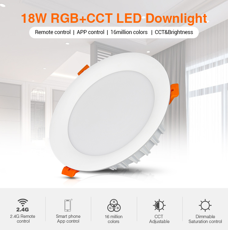 Mi-Light 18W RGB+CCT LED downlight FUT065 remote controlled ceiling lamp waterproof perfect for bathroom