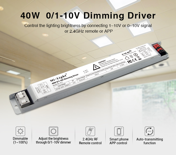 Mi-Light 40W 01~10V dimming driver PL1 functions features brightness control