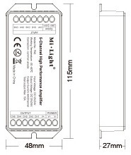 Mi-Light 5-channel high-performance amplifier PA5 size product dimensions technical picture