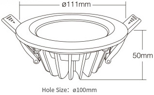 Mi-Light 6W RGB+CCT waterproof LED downlight FUT063 size product dimensions technical picture