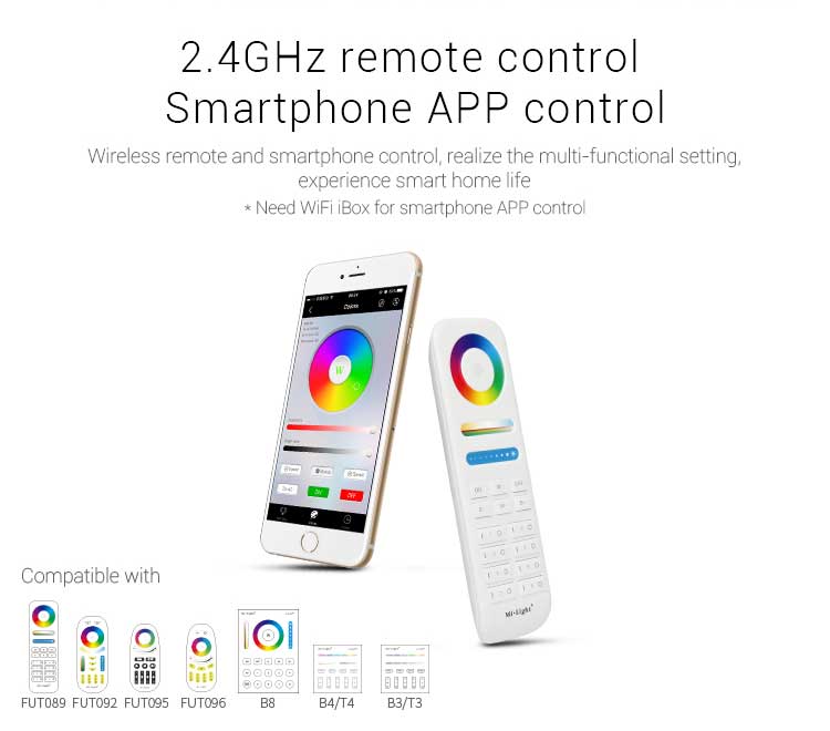 Mi-Light 9W RGB+CCT square LED downlight FUT064 2.4GHz remote control smartphone app control