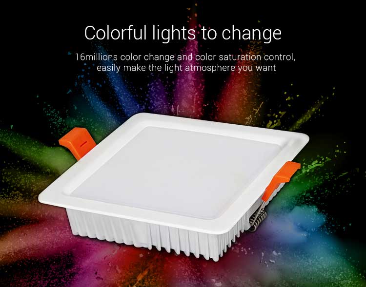 Mi-Light 9W RGB+CCT square LED downlight FUT064 16 million colours