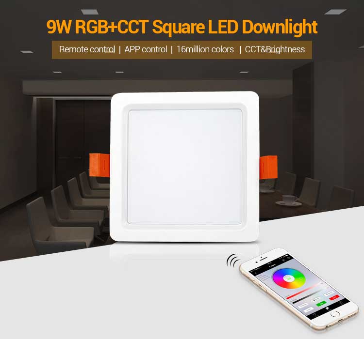 Mi-Light 9W RGB+CCT square LED downlight FUT064 remote control app control wifi lamp