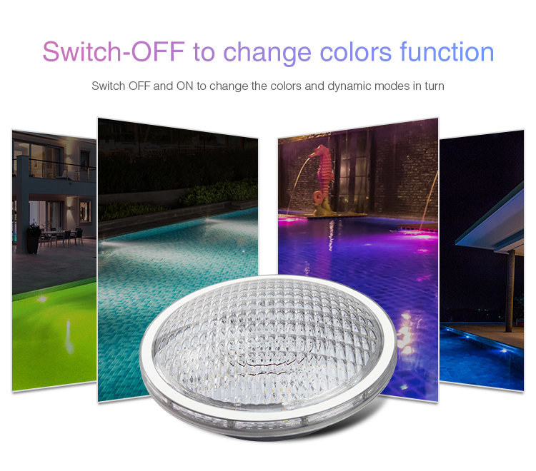 Switch OFF to change colours function MiBoxer 27W RGB+CCT PAR56 LED pool light PW01