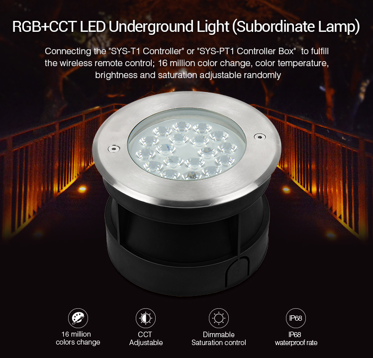 SYS-RD2 RGB+CCT LED underground light placed in a commercial path