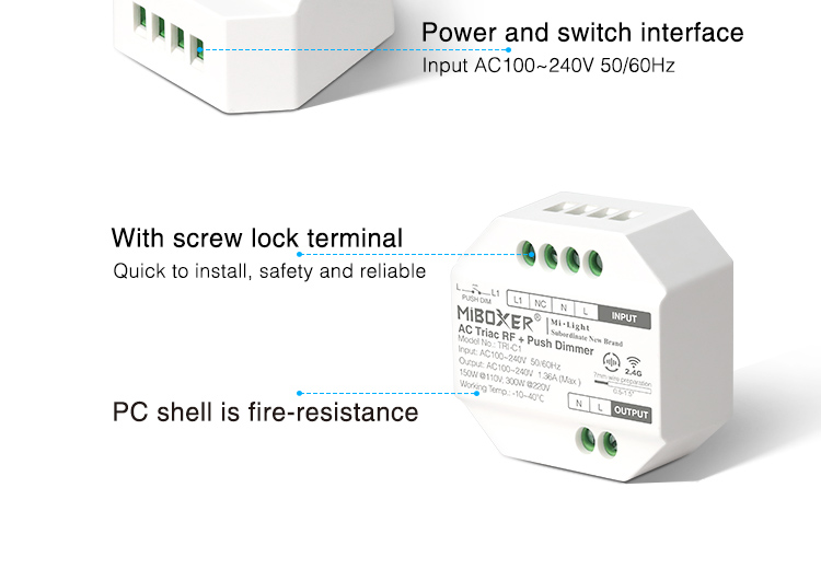 TRI-C1 MiBoxer push dimmer with radio connectivity